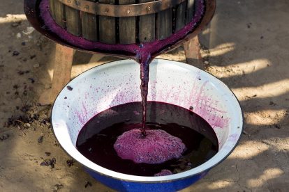 winepress with rich red juice pouring out
